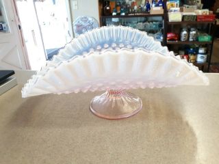Fenton Hobnail Pink Opalescent Footed Banana Boat - Signed