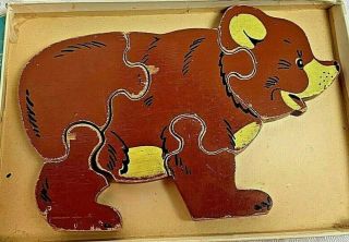 Vintage Simplex Wooden Bear Puzzle Double Sided Made In Holland 1960s