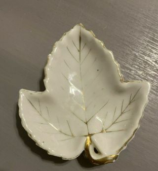 Cute Little Ceramic Gold Trim Leaf - Shaped Sauce Trinket Ring Dish Occupied Japan