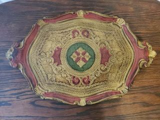 Vintage Hand Painted Wood Tray - Red/green/gold