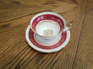 Stanley Fine Bone China Teacup,  England Red And Gold Accents.
