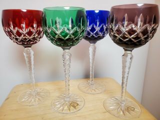 Set Of (4) Vintage Hand Made,  Hand Cut Crystal Wine Goblets Hungary 24 Pbo