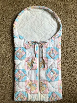 Vintage Baby Bunting Quilted Teddy Bear Crib Nursery Blanket Patchwork Sleep Bag