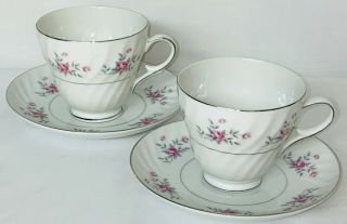 2 Seyei Fine China Rosette Footed Cups & Saucers 1755