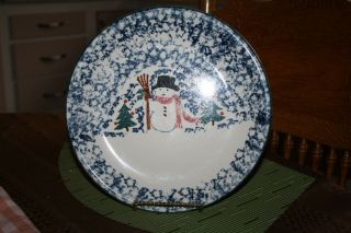 Folk Craft By Tienshan Stoneware 10 1/4 " Dinner Plate Snowman Trees