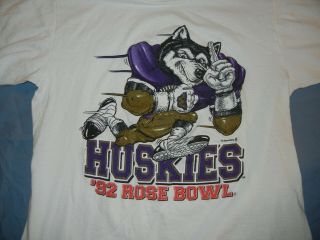 Vtg Early 90’s Washington Huskies Rose Bowl T - Shirt White Lg Football 1992