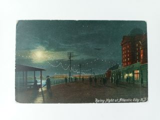 Vtg 1909 Postcard Rainy Night At Atlantic City Jersey Nj Postcard