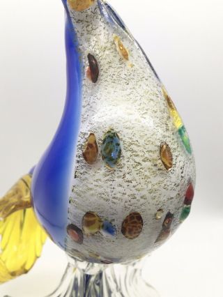 Vintage Large Cobalt Blue & Yellow MURANO Art Glass Jewelled Cockerel Rooster 2