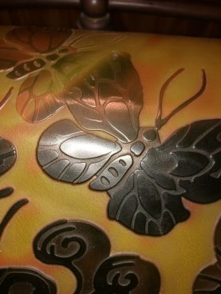 Stunning Emile Galle Lamp With Butterflies.  Brown To Yellow,  About 12 " Tall.