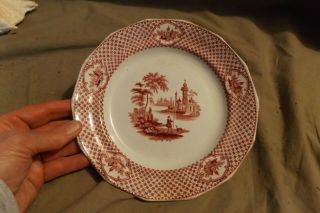 Antique Ironstone Red Transfer Dessert Or Lunch Plate 7.  5 " W Adams & Sons Cyrene