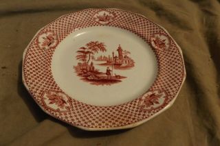 Antique Ironstone Red Transfer Dessert or Lunch Plate 7.  5 