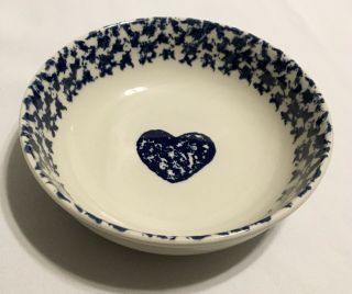Vtg Folk Craft Hearts Tienshan Blue Ivory Soup Bowl 6.  5” Cereal Bowl Euc Sponge