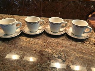 4 Vintage Syracuse China Restaurant Ware Nutmeg Coffee Cups With Saucers