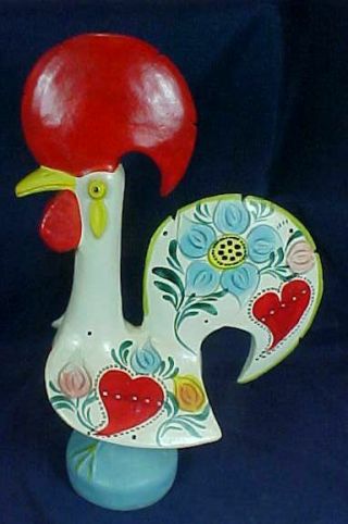 Vintage Made In Portugal Ceramic Rooster Vividly Painted 11 3/4 " Height