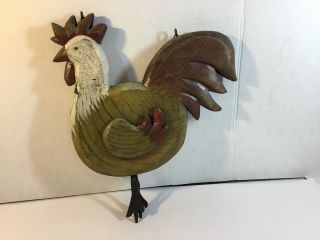 Country Rooster Chicken Decorative Wood Wall Hanging Plaque Metal Feet Vtg Look