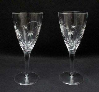 Pair Royal Doulton Cut Crystal Stemmed Wine Glasses Goblets Regalia Pattern