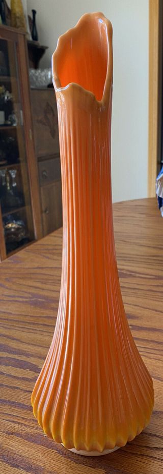 Vintage L.  E.  Smith Glass Bittersweet Ribbed Swung Vase 16”