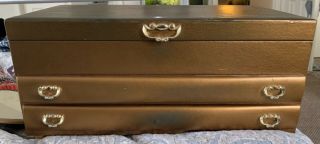 Vintage Large Buxton Gold Jewelry Box 3 Tier Lined Case