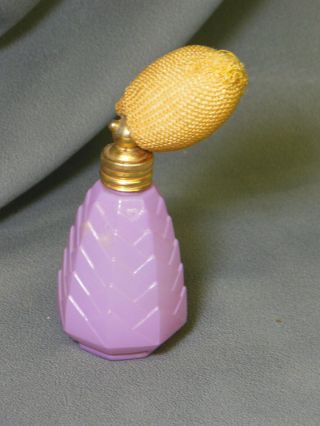 Vtg Pink Glass Perfume Bottle Atomizer With Pump Bag - Made By Devilbiss Usa