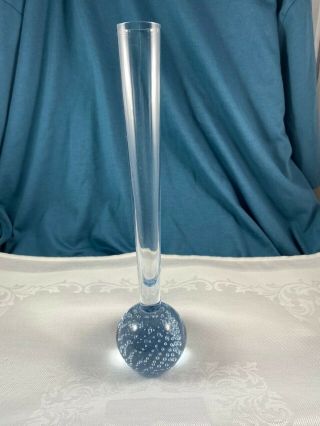 Vintage Glass Bud Vase With Light Blue Controlled Bubble Ball Base - 10 "