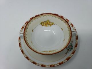 Vintage Noritake Tea Cup Saucer Set Red/gold/white Handpainted Japan