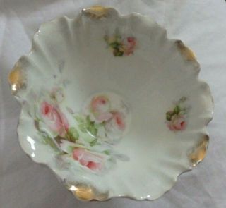 1 Vintage Silesia Scalloped Edge Small Bowl With Hand Painted Pink Roses