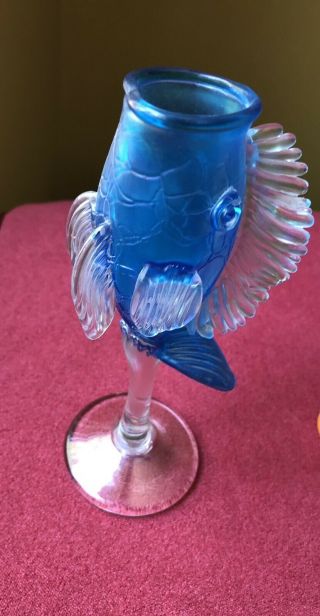 Rick Strini Iridescent Hand Blown Art Glass Fish Glass - Signed 2