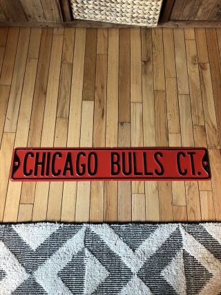Rare Vintage Chicago Bulls Court Metal Street Sign Full Size Red 34” Jordan