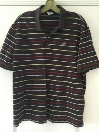 Vintage Lacoste Short Sleeve Polo Shirt Brown W/ Stripes Men 