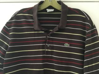 Vintage Lacoste Short Sleeve Polo Shirt Brown W/ Stripes Men ' s Size 7 / L 2