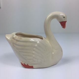 Vintage Brush Mccoy Pottery Swan Planter White And Orange Usa