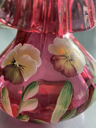 Fenton Glass Vase.  Pansies on Cranberry,  Jack in the Pulpit.  8.  5” Tall.  STUNNING 2
