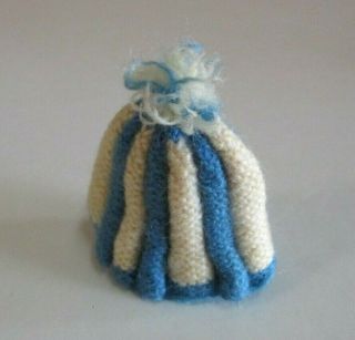 Vintage - Handmade Knitted Woollen Boiled Egg Cosy - Blue And White - 1960s