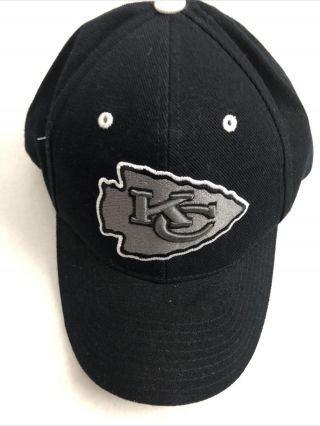 Vintage Rare Reebok Kansas City Chiefs Black White Gray Strap Back Hat Cap