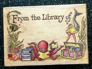 Vintage Rubber Stamp " From The Library Of Sea Book Label " By All Night Media