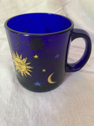 Libbey Cobalt Blue Celestial Sun Moon Stars Glass Mug As Seen On Friends Show