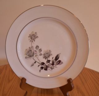 Nocturne By Yamaka Japan 10.  25 " Dinner Plate Gray/pink Roses,  Platinum Trim