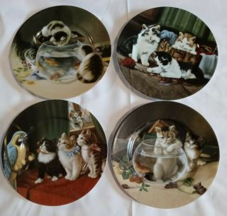Vintage? Set Of 4 Rochard Limoges France 7.  5 " Plates With Cats & Fish