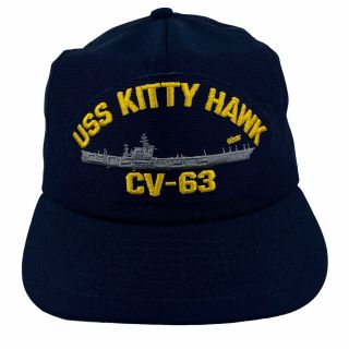Vintage Uss Kitty Hawk Cv - 63 Military Veteran Cap Era Usa Made Snapback Hat