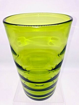 Holmegaard Per Lutken Signed Large Green Optic - Ribbed Art Glass Vase