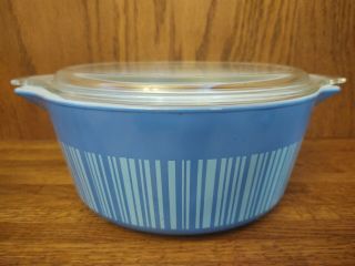 Rare Vintage Pyrex Blue Barcode Lines 475 - 2 1/2 Qt Casserole Dish W/lid Promo
