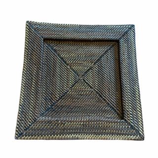 Vintage 13” X 13” Rectangular Wicker Rattan Basket Serving Tray Flat Woven