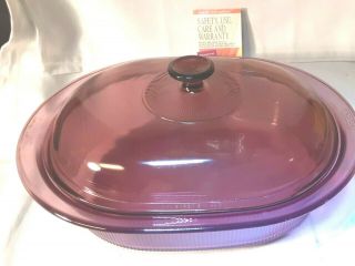 Pyrex Corning Visions Cranberry 4 Qt Roaster/casserole Dish W/ Lid - V - 34 - B Usa