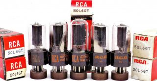 5 N.  O.  S Vintage Rca 50l6gt Vacuum Tubes.  1 Matched Date Pair.  1 Money