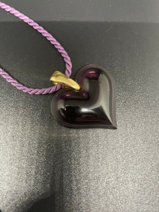 Signed Lalique France Crystal Heart Coeur Pendant Purple Large