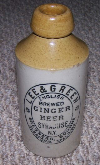Vintage Lee & Green English Brewed Ginger Beer Stoneware Bottle Syracuse N.  Y.