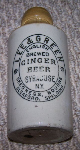 Vintage Lee & Green English Brewed Ginger Beer Stoneware Bottle Syracuse N.  Y. 2