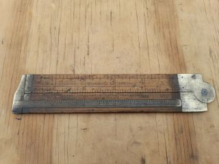 Vintage Stanley 36 - 1/2 Boxwood Folding Caliper 12 " Ruler Scale Rule Wood & Brass