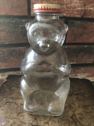 Vintage 1950s Snow Crest Bear Glass Bottle Coin Piggy Bank & Beverage Jar