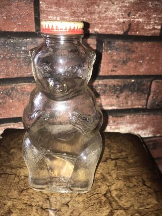 Vintage 1950s Snow Crest Bear Glass Bottle Coin Piggy Bank & Beverage Jar 2